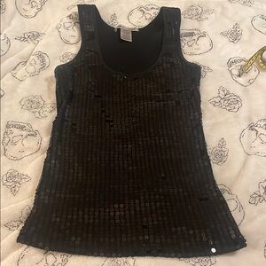 Black Ribbed Sequin Tank Top